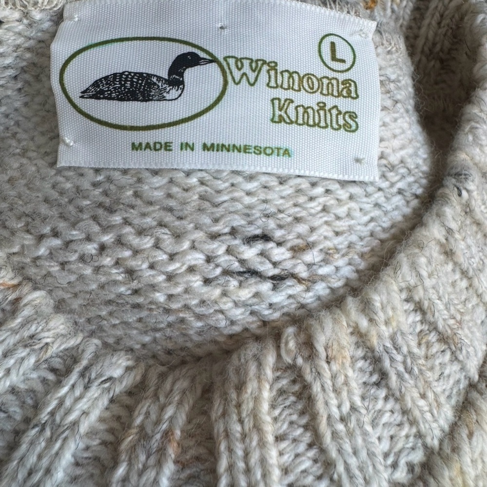 Winona Knits Vintage Cream Speckled Knit Sweater Made in Minnesota Size Large - Picture 5 of 7